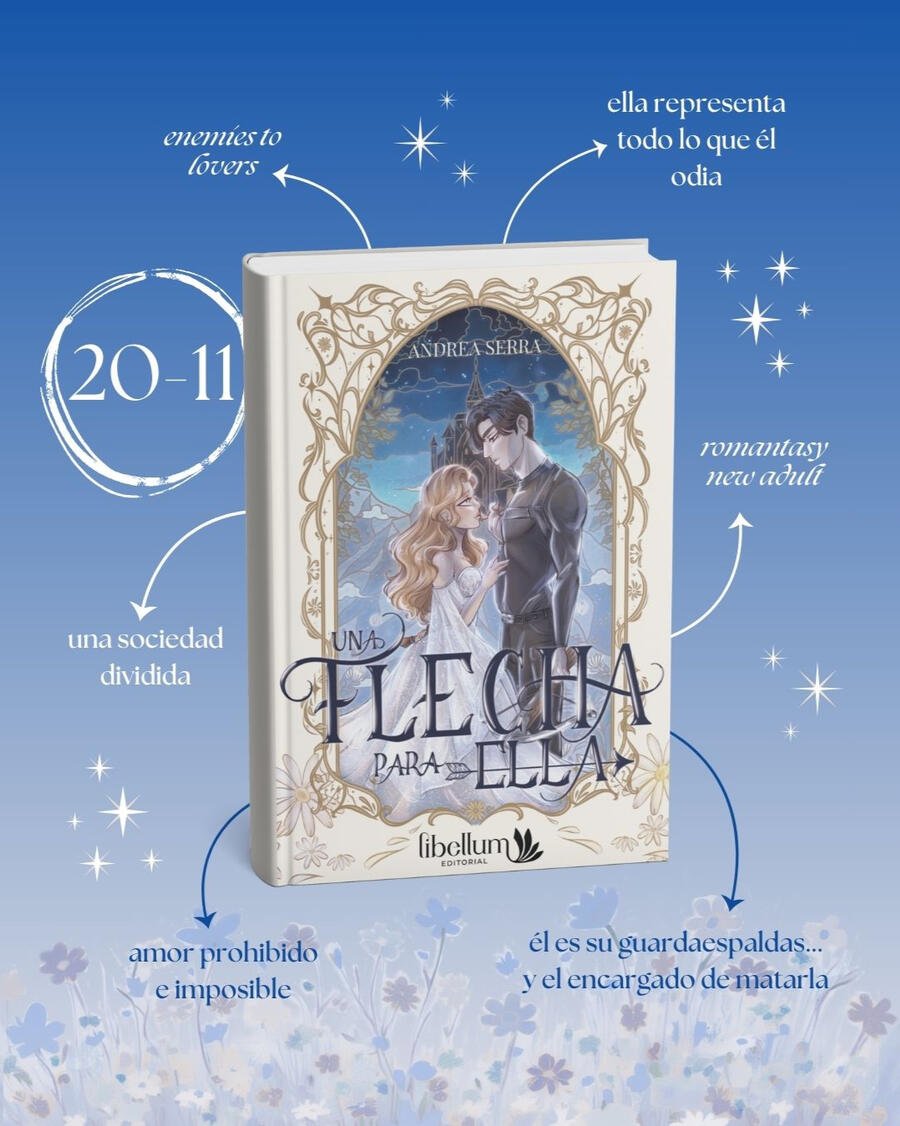 Portada de mi novela "Echadla a los lobos" con sus tropes alrededor: representan mundos distintos, romance militar, mundo distópico, proximidad forzada, enemies to lovers, él niega sus sentimientos, dicen que ella no tiene escrúpulos. Y "en librerías el 10